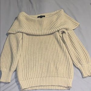 Beige/Tan Off-Shoulder Knit Sweater
